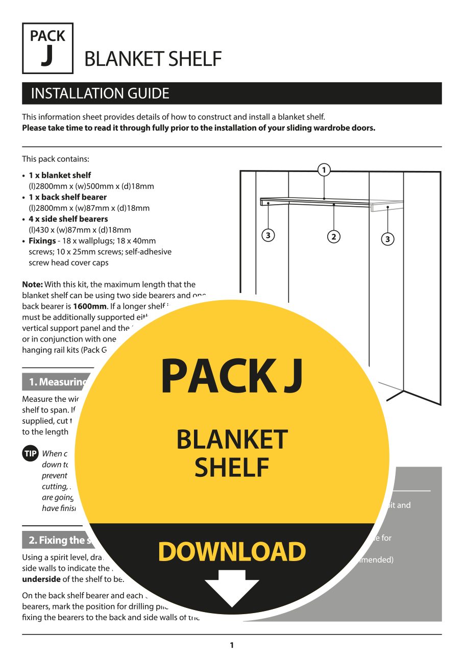 Pack J : Wardrobe interiors - Blanket shelf / high level shelf