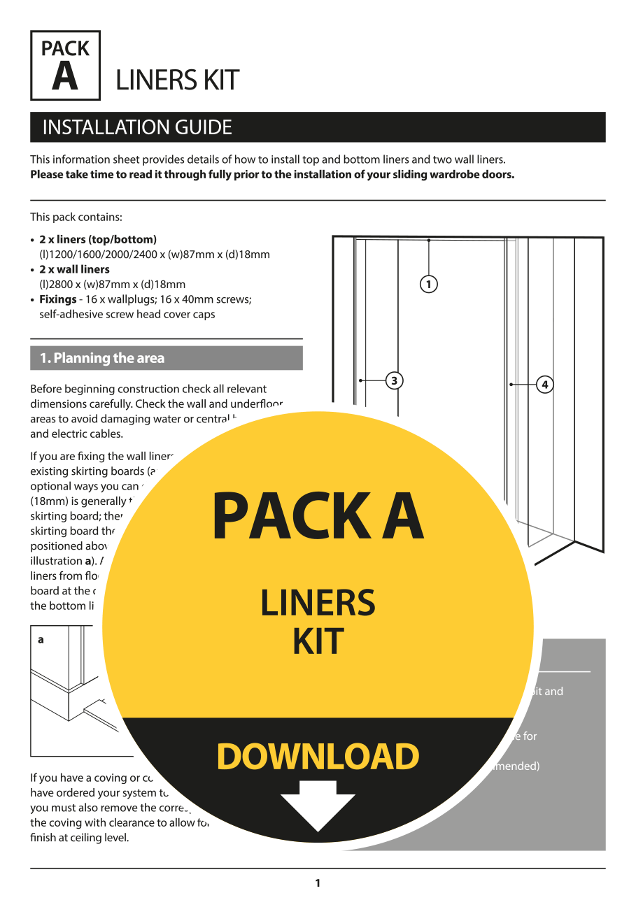 Pack A : Sliding wardrobe doors - Wall to wall framing kit