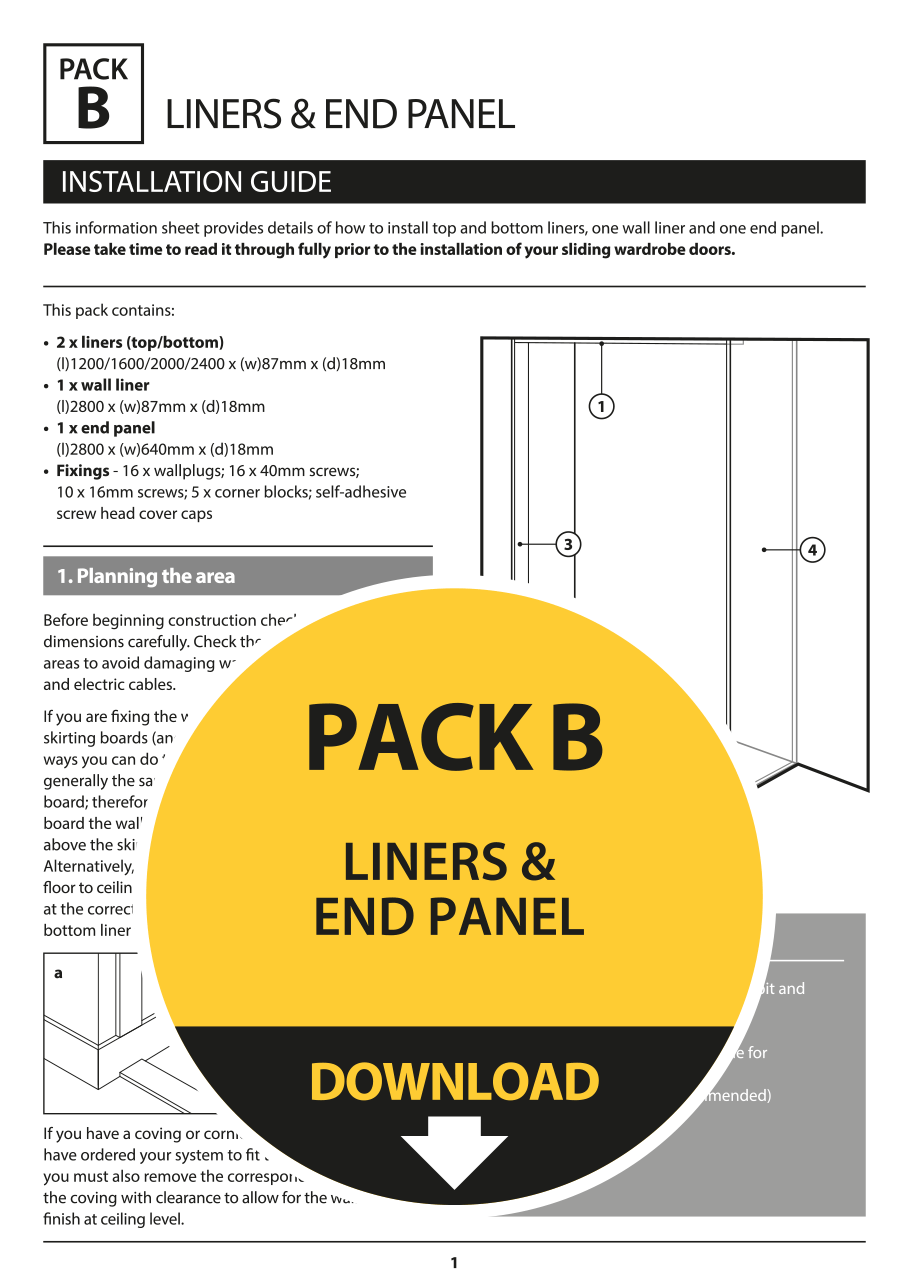 Pack B : Sliding wardrobe doors - Wall to end panel framing kit