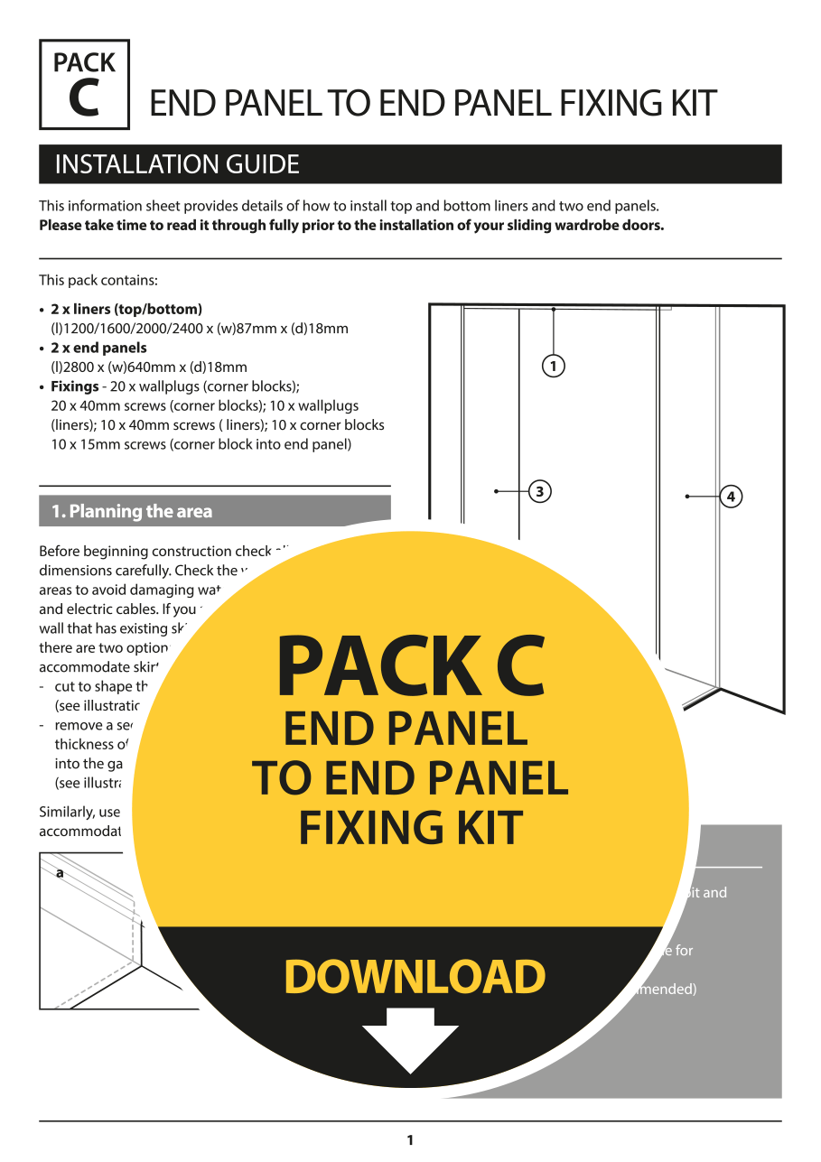 Pack C : Sliding wardrobe doors - End panel to end panel framing kit