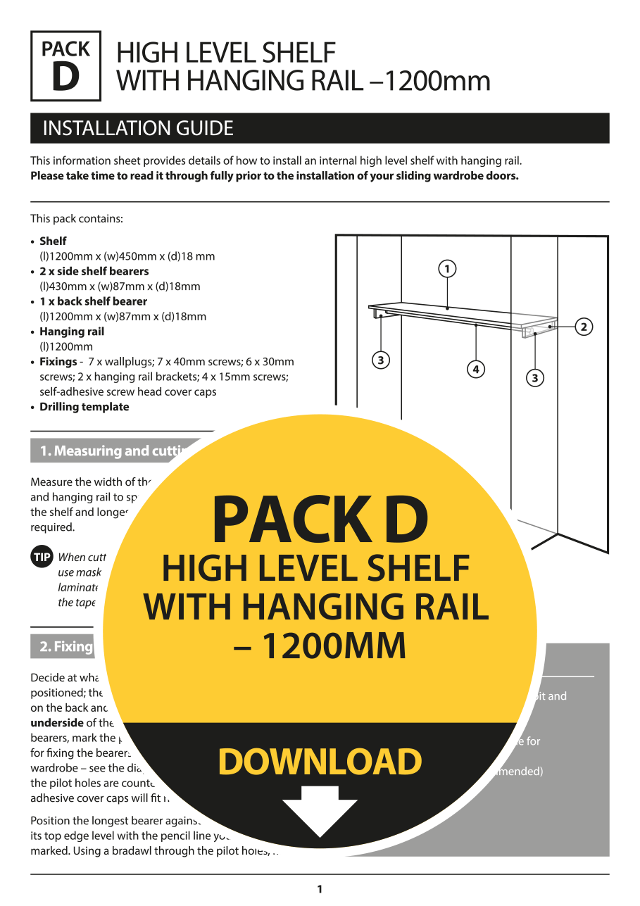 Pack D : Wardrobe interiors - High level shelf kit