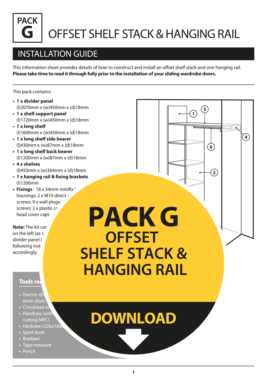 Pack G : Wardrobe interiors - Shelf stack with hanging rail