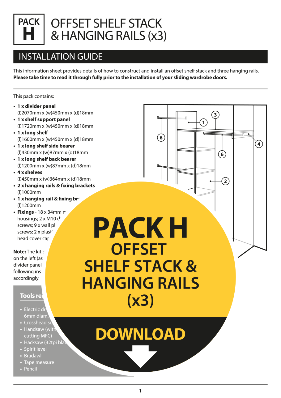 Pack H : Wardrobe interiors - Shelf stack with hanging 3x rails