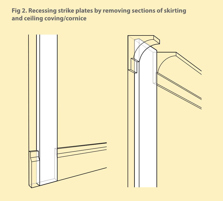 A recessed frame cut into a section of skirting board to create a wardrobe frame