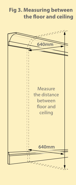 Measure between the distance between the floor and ceiling